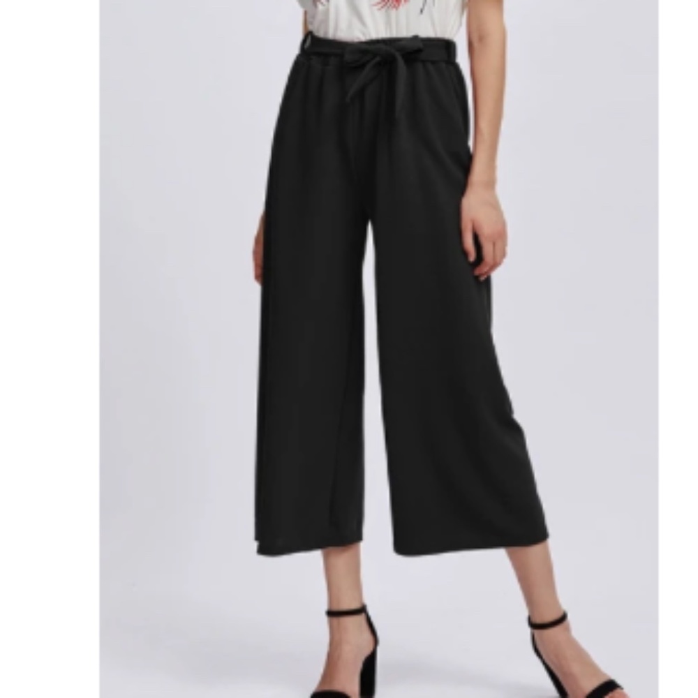 ROMWE Self Tie Wide Leg Pants - S